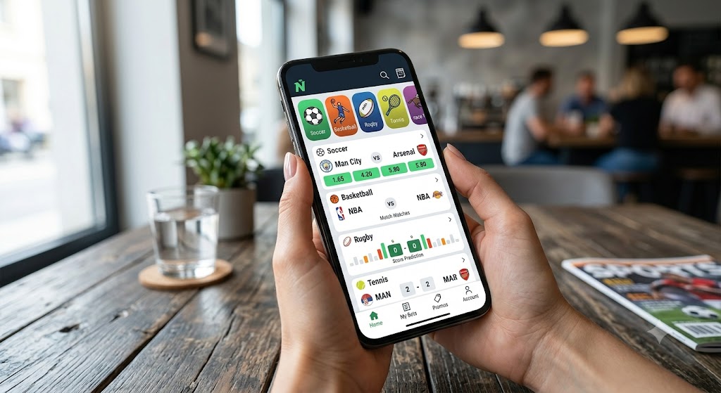 A close-up shot of a smartphone displaying the Neds betting app interface showing various sports markets.